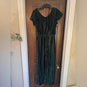 Green Velvet Jumpsuit - girls size 14